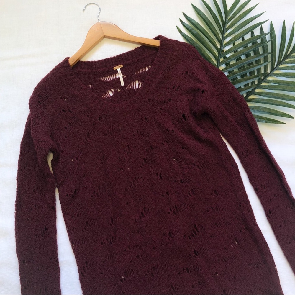 Free people distressed high low sweater